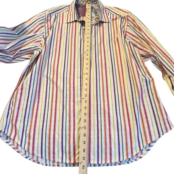 Robert Graham 2XL Multicolor Stripe Button Down Shirt Paisley Trim - Picture 4 of 12